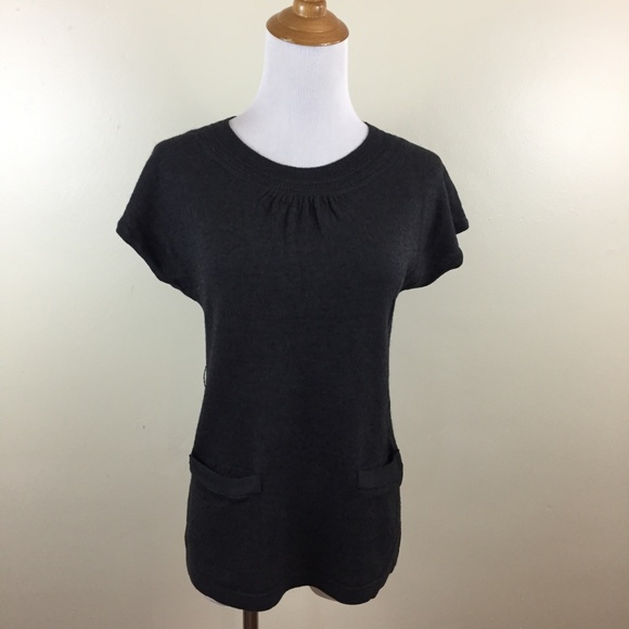 OLIVE DES OLIVE Black Wool Blend Pockets Short Sleeve Pockets Knit Sweater - Picture 3 of 8